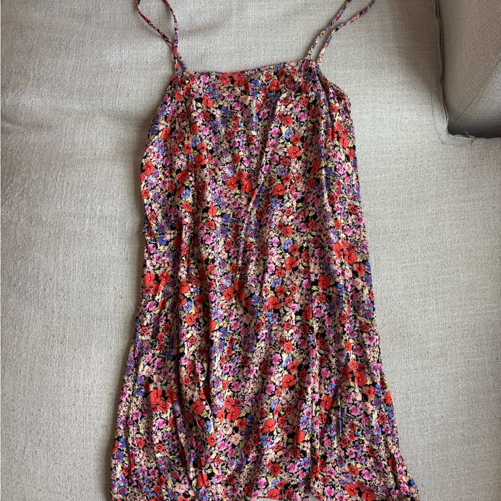 Floral Spaghetti Strap Dress Square Neck